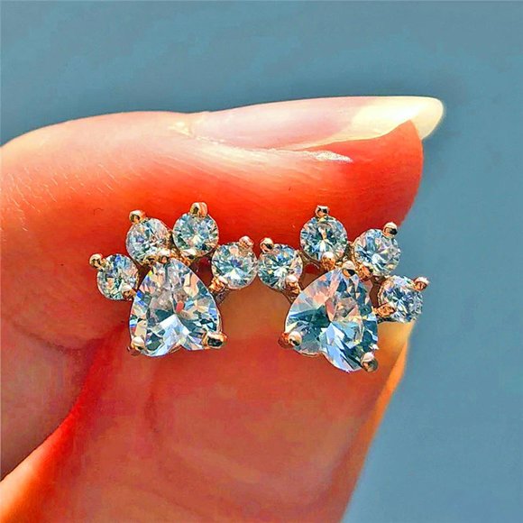 Tiny Paw Earrings, Dog Paw Earring Stud - Picture 4 of 6